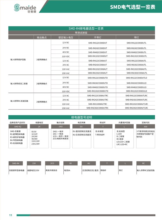 继电器型号型号表