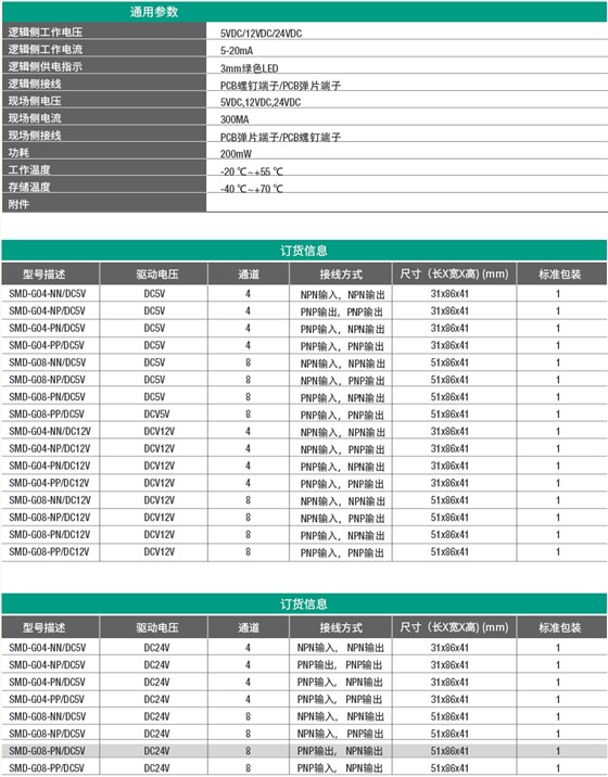 4路8路光电耦合器模组 SMD-G01-DC3.3V/12V/24V/48V