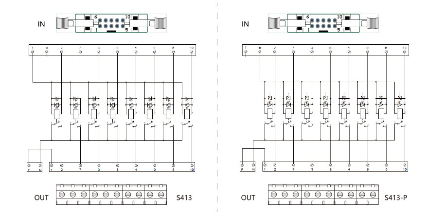 8位继电器模块S413-P接线图