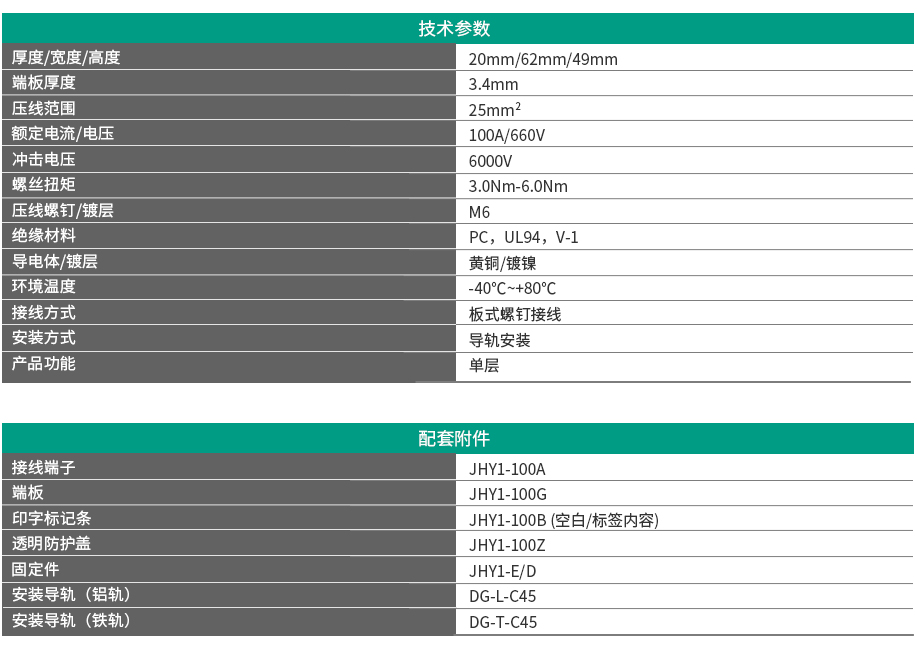 JHY1系列板式螺钉接线端子 JHY1-100A